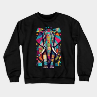 Colorful Elephant Patchwork Art Design Crewneck Sweatshirt